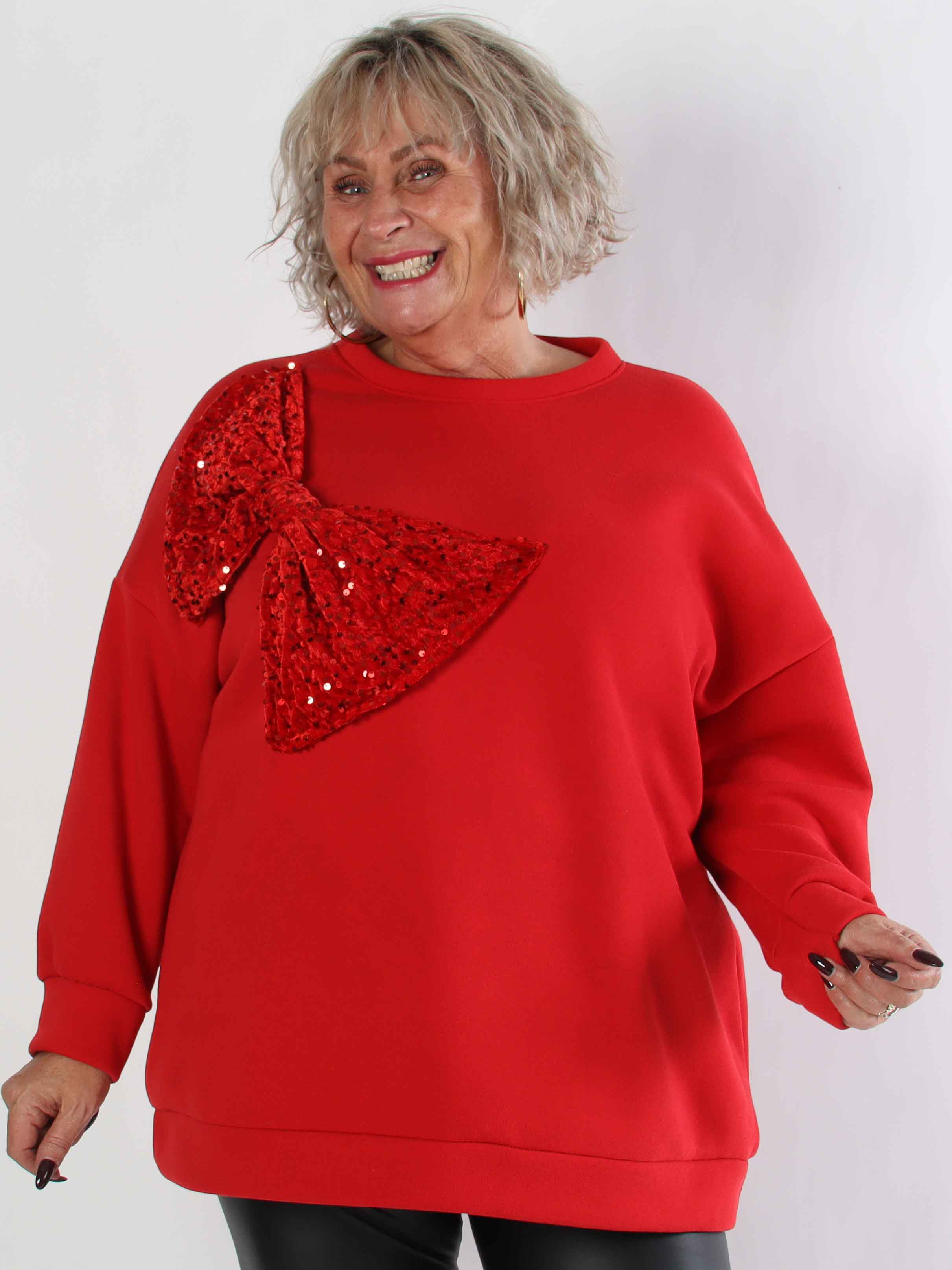 Thalassa - Plus size sweatshirt i bomuld med stor velour sløjfe